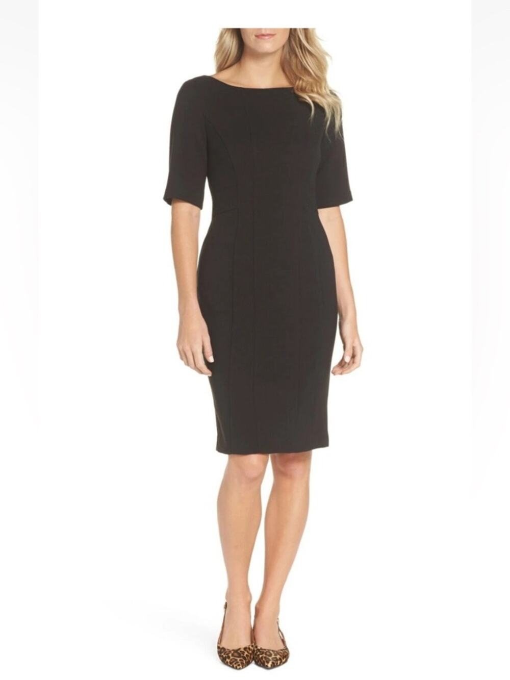 Eliza J Black Crepe Midi Sheath Dress Size 8